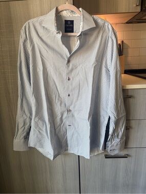Men's Light Blue Micro-Check Dress Shirt by Marcello